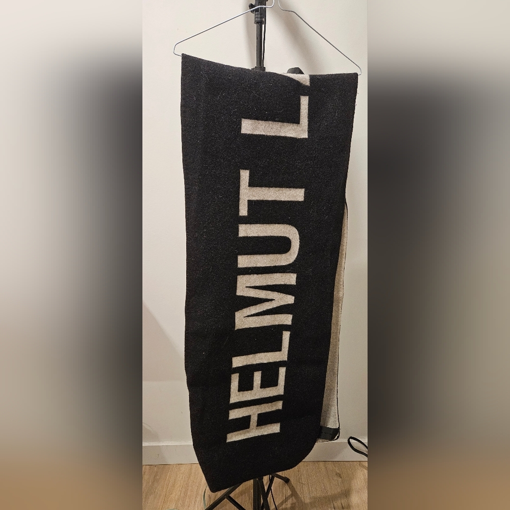 Helmut Lang Black and Gray Reversible XL Wool Scarf